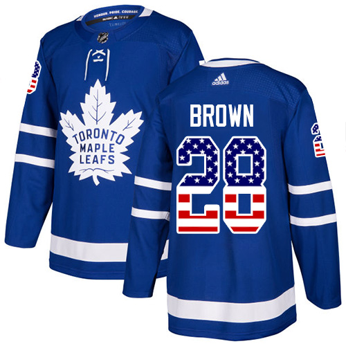 Adidas Maple Leafs #28 Connor Brown Blue Home Authentic USA Flag Stitched NHL Jersey